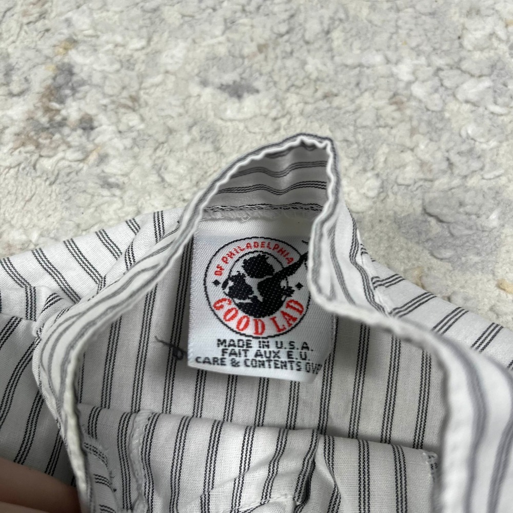 Vintage Good Lad Boys 4T Striped Band Collar Button Down Shirt White Black - Picture 2 of 15
